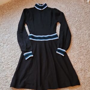 Chic Black Dress with Blue and White Stripes